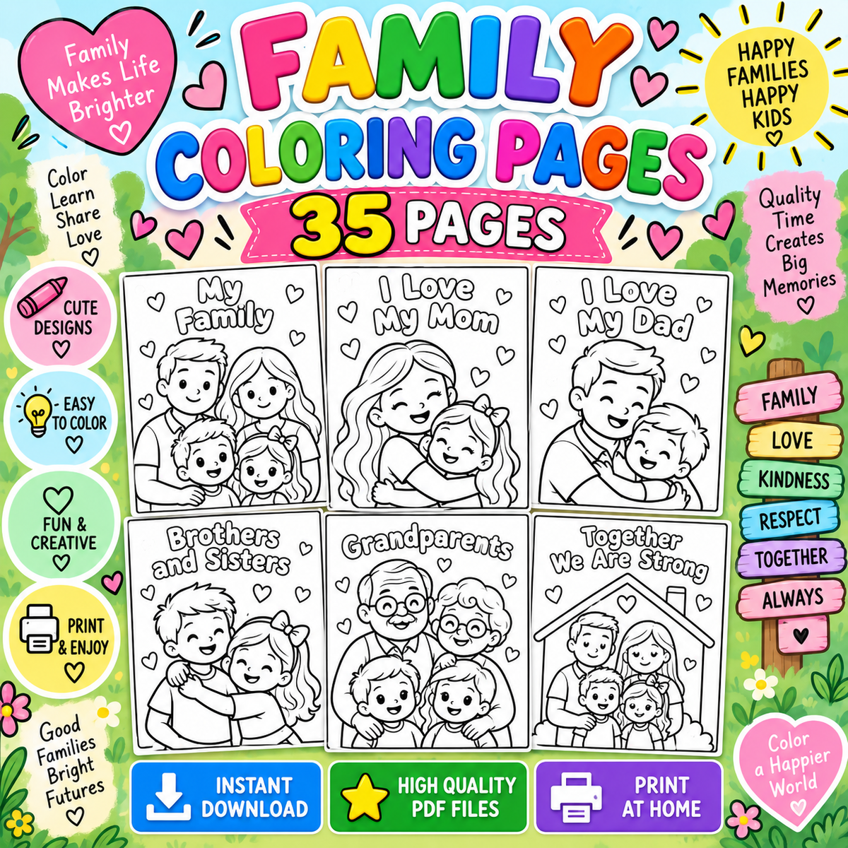 Family Coloring Pages For Kids - Yassinvo Prints