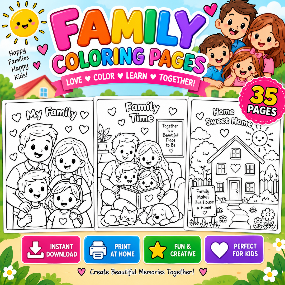 Family Coloring Pages For Kids - Yassinvo Prints