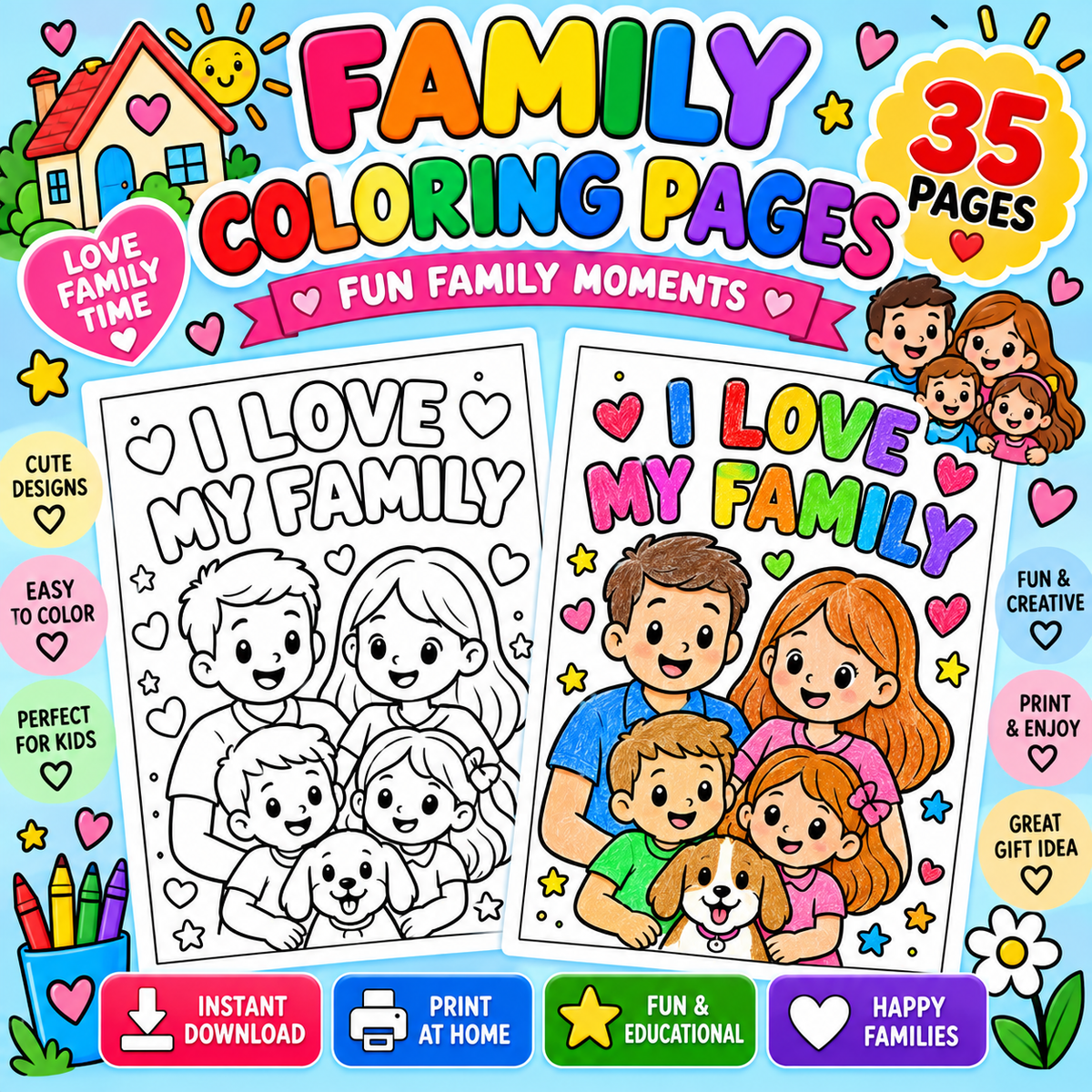 Family Coloring Pages For Kids - Yassinvo Prints