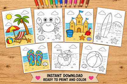 Summer Beach Coloring Pages - Yassinvo Prints