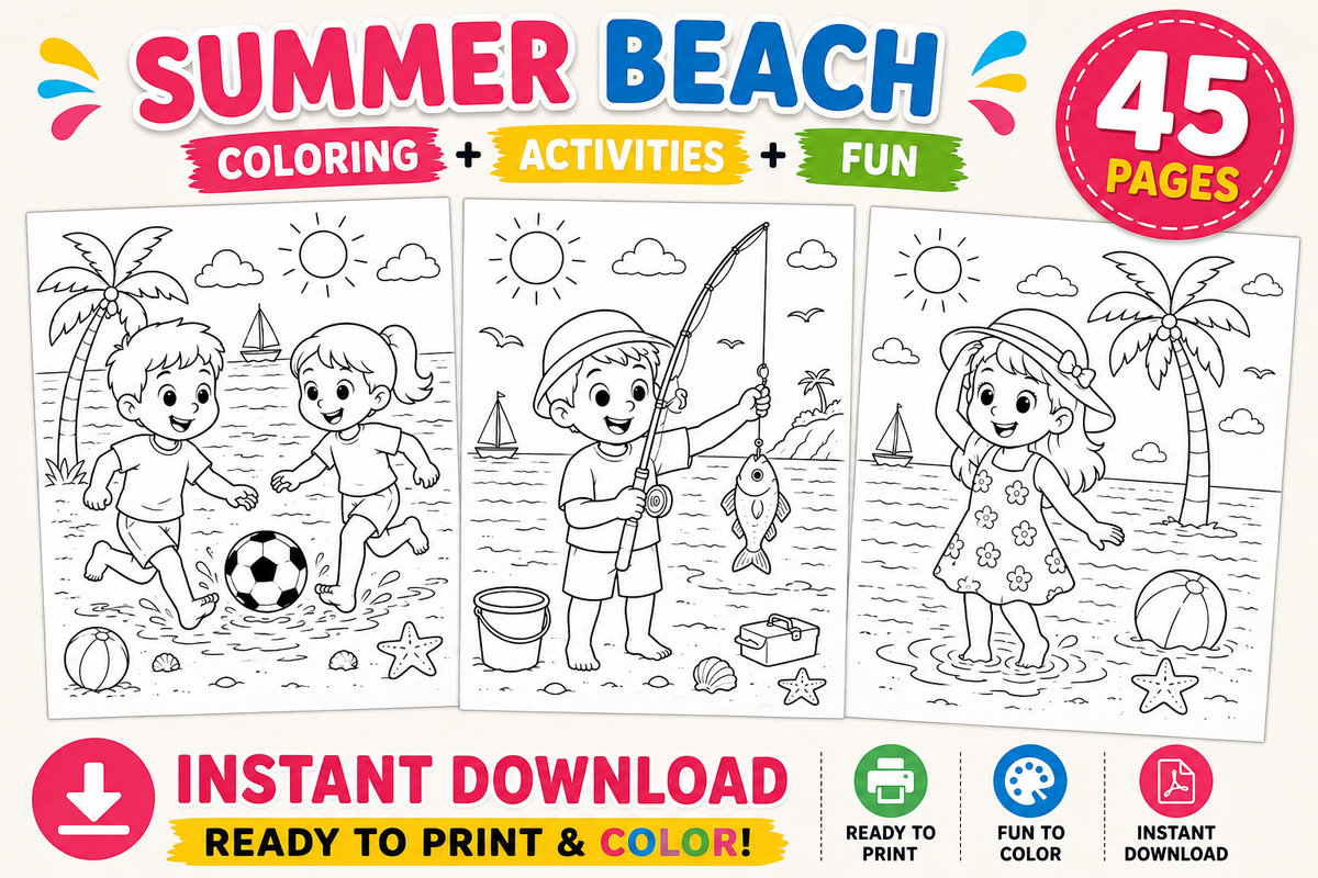 Summer Beach Coloring Pages - Yassinvo Prints