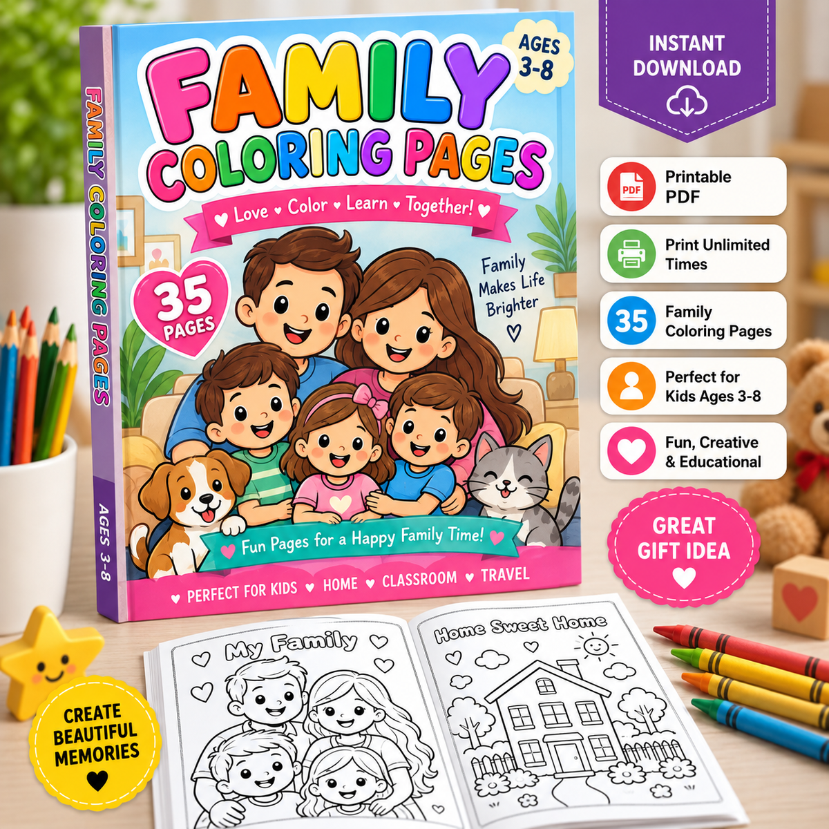 Family Coloring Pages For Kids - Yassinvo Prints