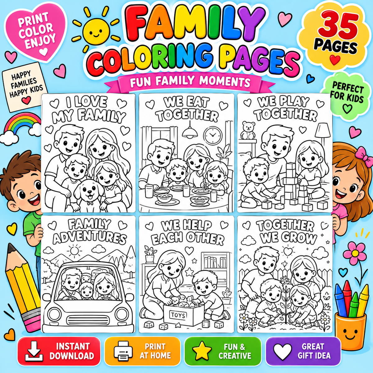 Family Coloring Pages For Kids - Yassinvo Prints