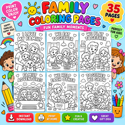 Family Coloring Pages For Kids - Yassinvo Prints