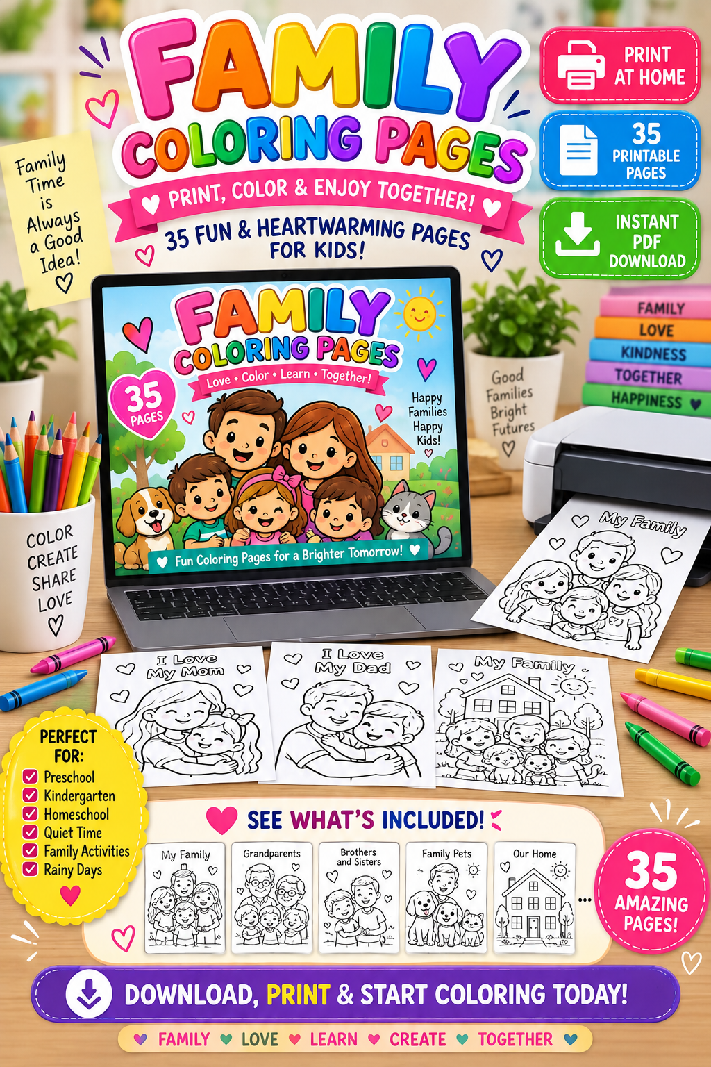 Family Coloring Pages For Kids - Yassinvo Prints